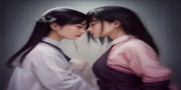 短视频创作者在明亮的工作室内拍摄LGBTQ主题内容，手持摄像机，背景有彩虹色装饰与录制设备